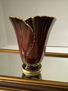 Vintage Carlton Ware Burgundy and Gold Ceramic Vase - Home Accents
